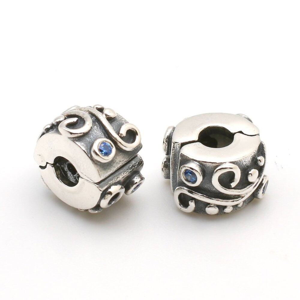 Two Authentic PANDORA Tendril Blue CZ Clips
